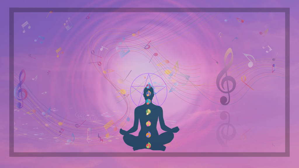 Image décorative d'une silhouette entourée de notes de musique pour illustrer les effets positifs de la musique sur le corps et l'esprit